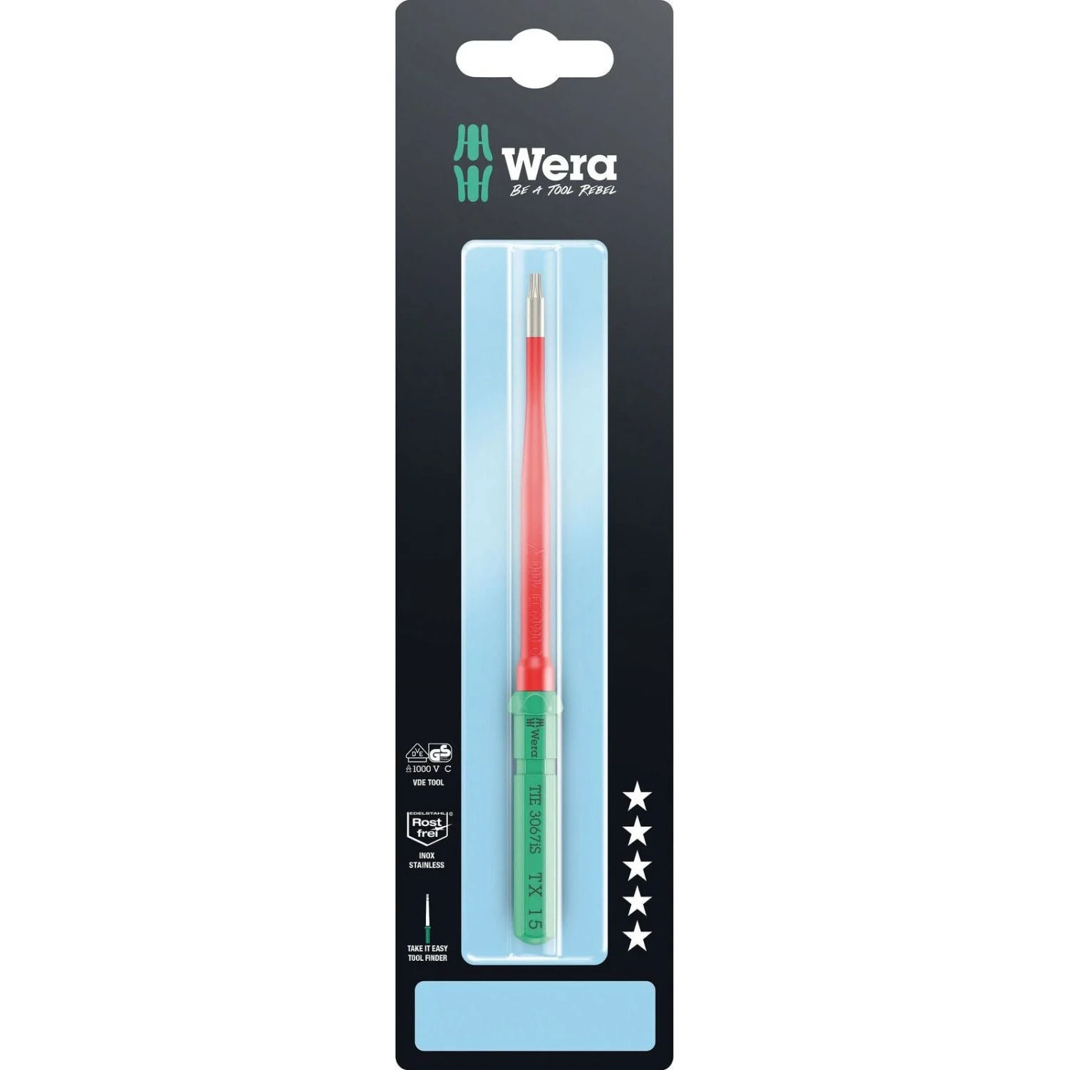 Wera Kraftform Kompakt VDE 3067 Is Torx Take It Easy SB, Stainless Steel, Torx 15x157-mm.