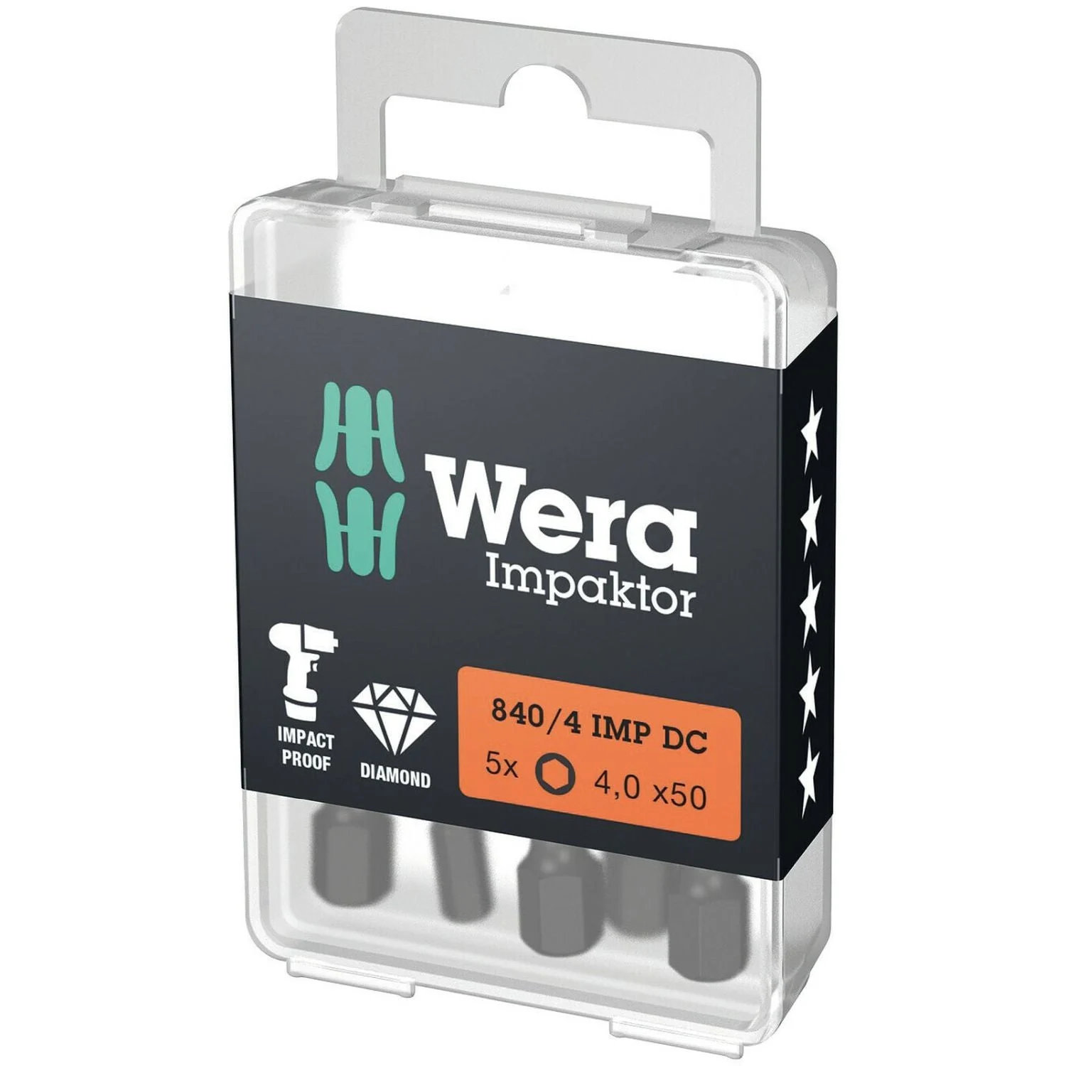 Wera 840/4 Imp Dc Hex-Plus Diy Impaktor Bit, 4x50-mm., 5-Pieces
