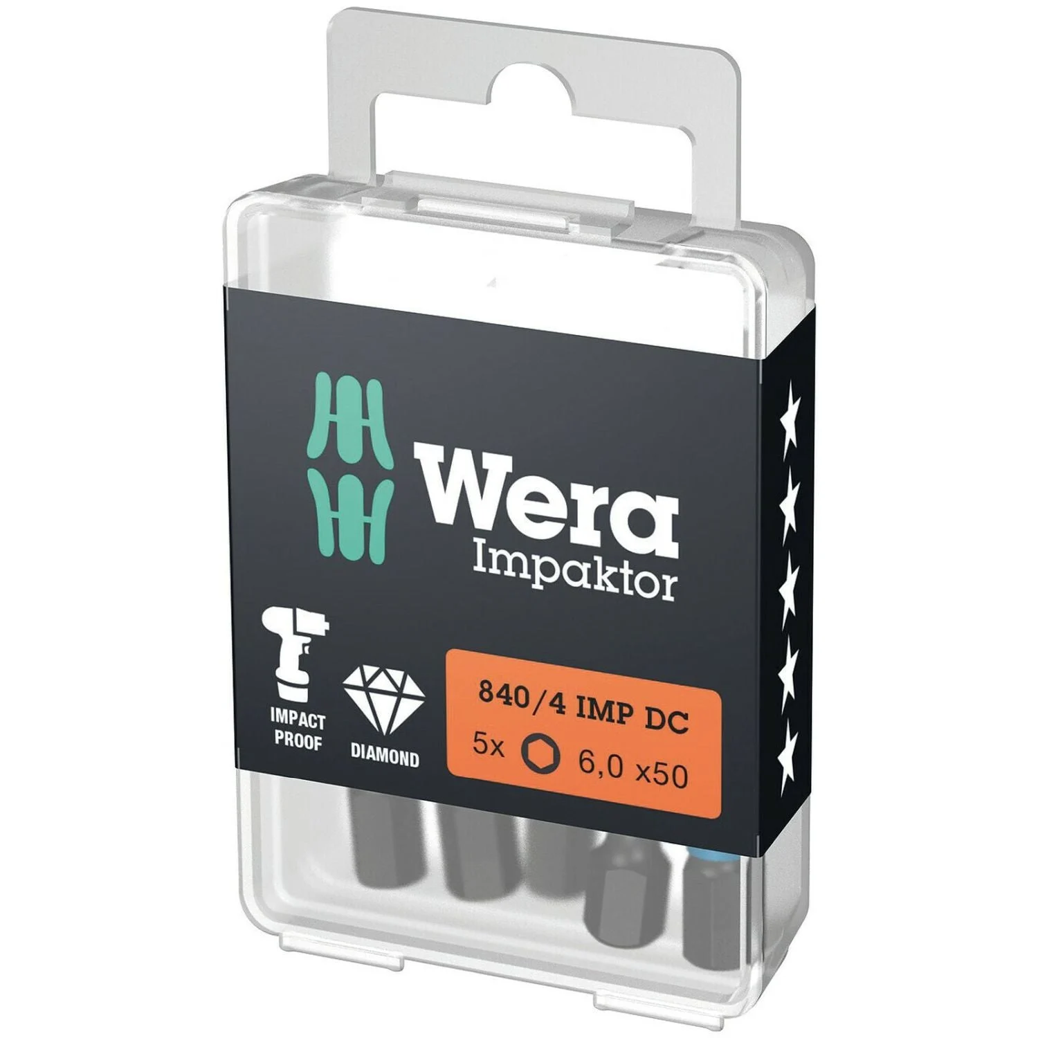 Wera 840/4 Imp Dc Hex-Plus Diy Impaktor Bit, 6x50-mm., 5-Pieces