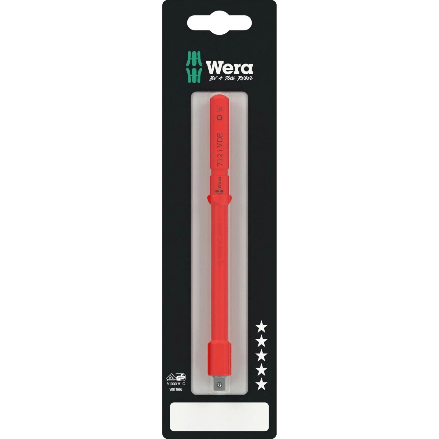 Wera Kraftform Kompakt A VDE 712 I SB Adapter Blade, Insulated, For 1/4-in. Sockets, 1/4-in.x154-mm.