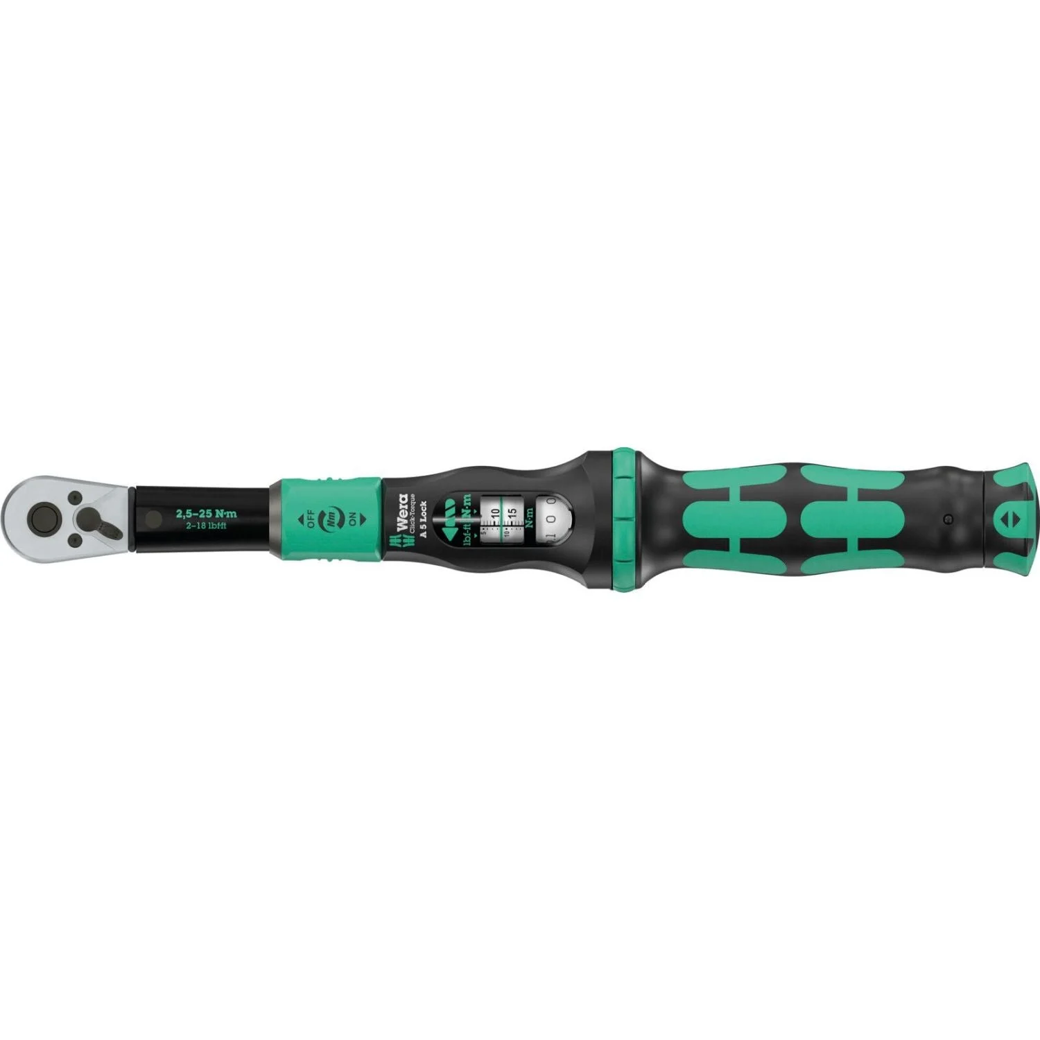 Wera Click-Torque Lock A 5 Torque Wrench, Adjustable, Torque Lock Function, Reversible Ratchet, Clockwise Torque Operation, 2.5-25 Nm, 1/4-in.x2.5-25 Nm