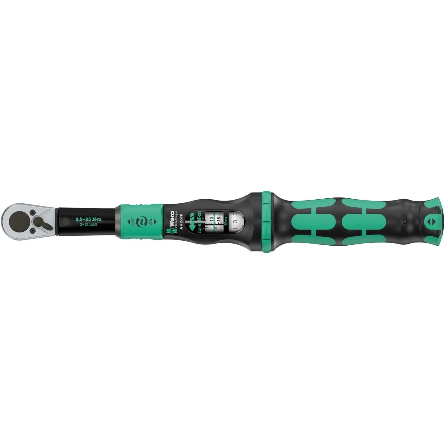 Wera Click-Torque Lock A 6 Torque Wrench, Adjustable, Torque Lock Function, Reversible Ratchet, Clockwise Torque Operation, 2.5-25 Nm, 1/4-in.x2.5-25 Nm