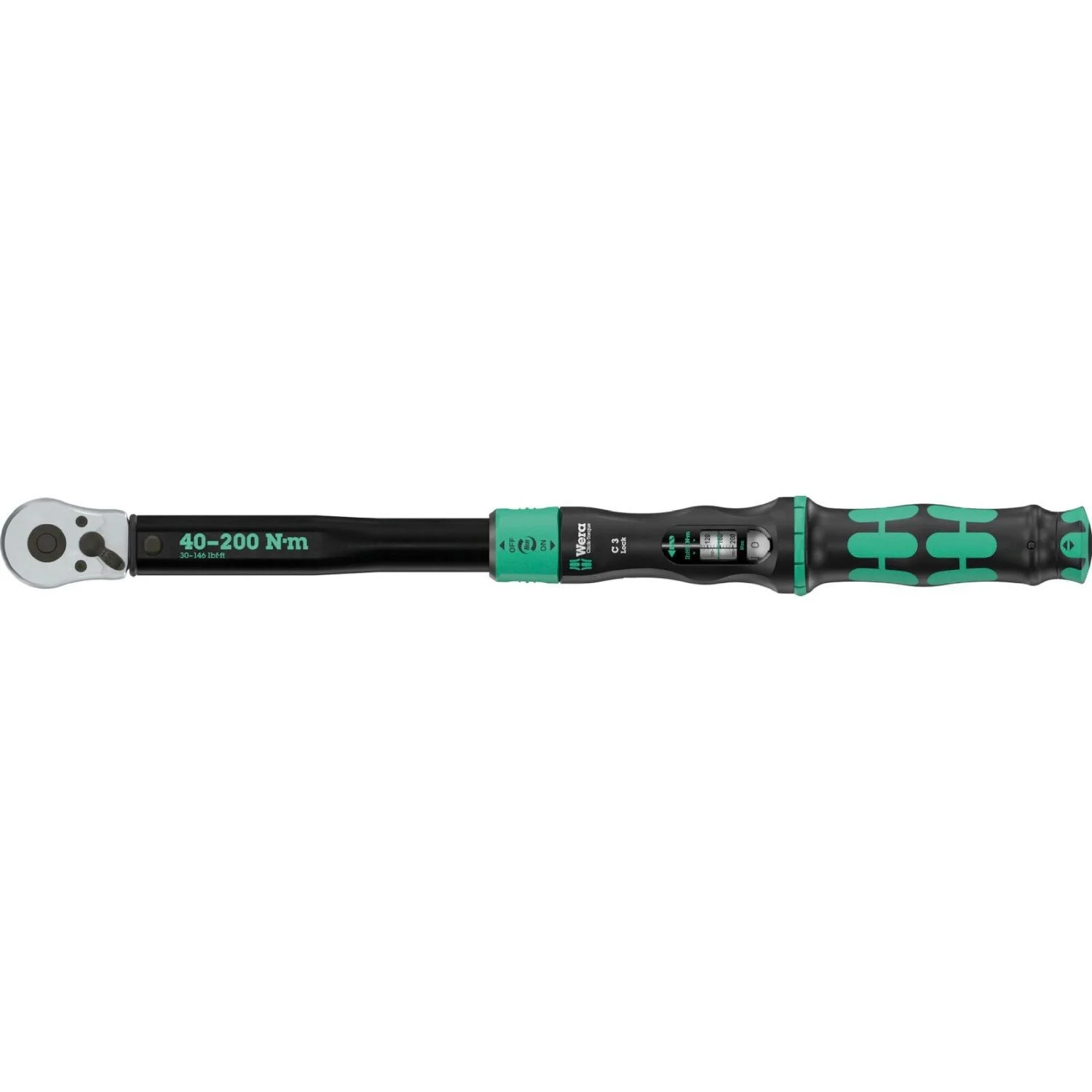 Wera Click-Torque Lock C 3 Torque Wrench, Adjustable, Reversible Ratchet, Torque Lock Function, 40-200 Nm, 1/2-in.x40-200 Nm
