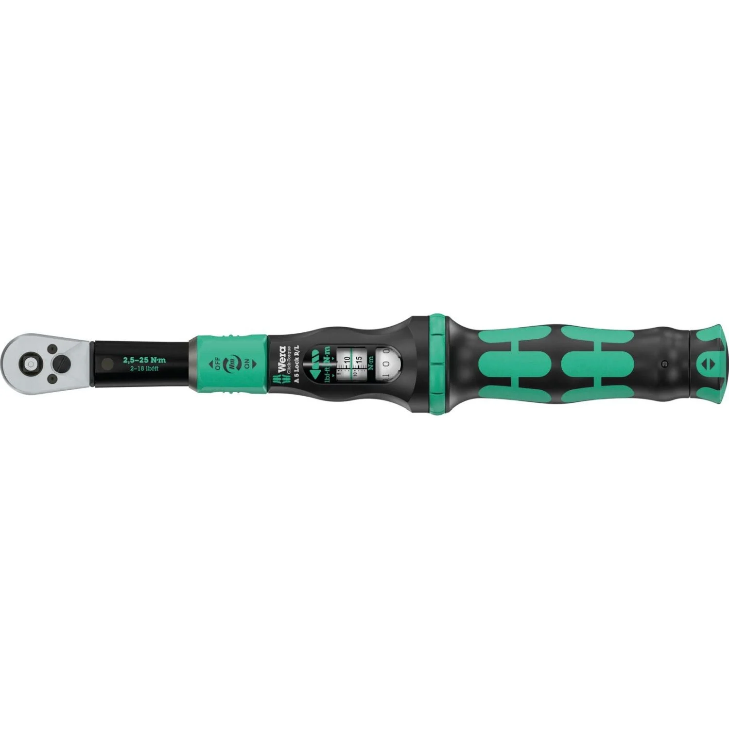 Wera Click-Torque Lock A 5 R/L Torque Wrench, Adjustable, Torque Lock Function, Square Head Insert (1/4-in.), Clockwise/Counterclockwise Torque Operation, 2.5-25 Nm, 1/4-in.x2.5-25 Nm