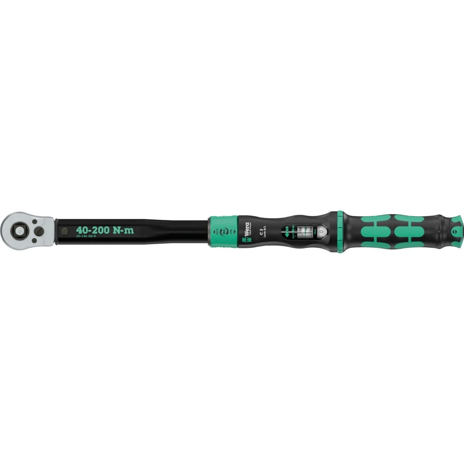 Wera Click-Torque Lock C 3 R/L Torque Wrench, Adjustable, Torque Function, Square Head Insert (1/2-in.), Clockwise/Counterclockwise Torque Operation, 40-200 Nm, 1/2-in.x40-200 Nm