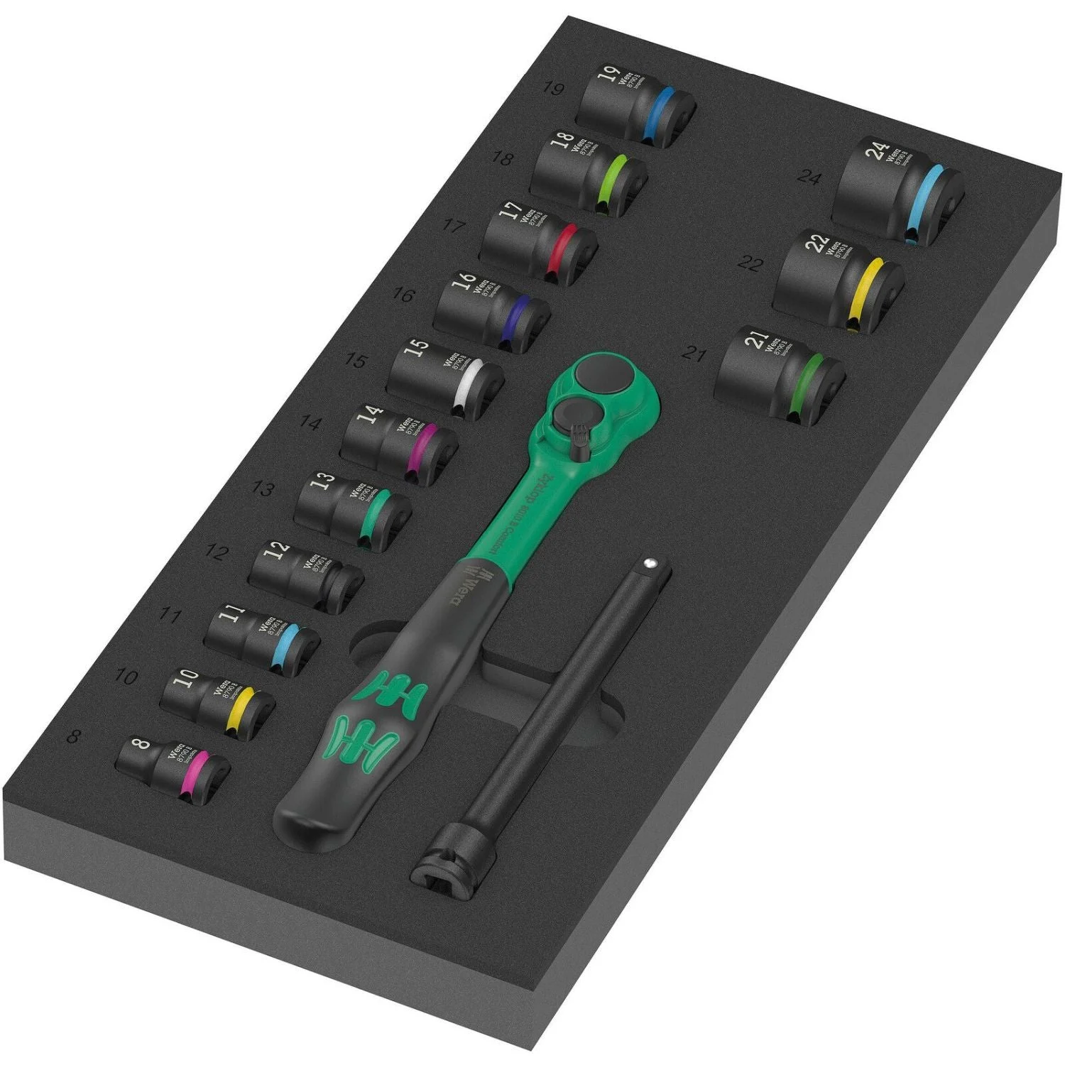 Wera 9724 Foam Insert 8010 B Zyklop Comfort Ratchet Set 1, 3/8", 16-Pieces