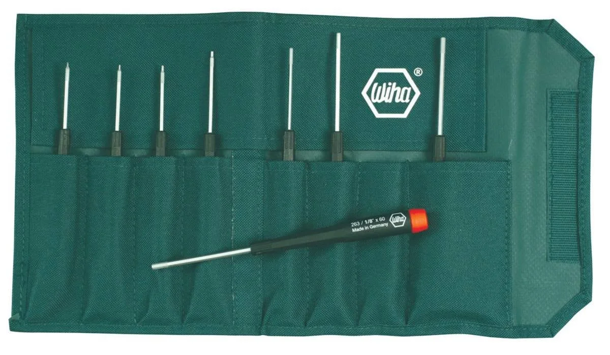 Wiha 26399 Precision Hex Inch Screwdrivers 8 Piece Set in Canvas Pouch