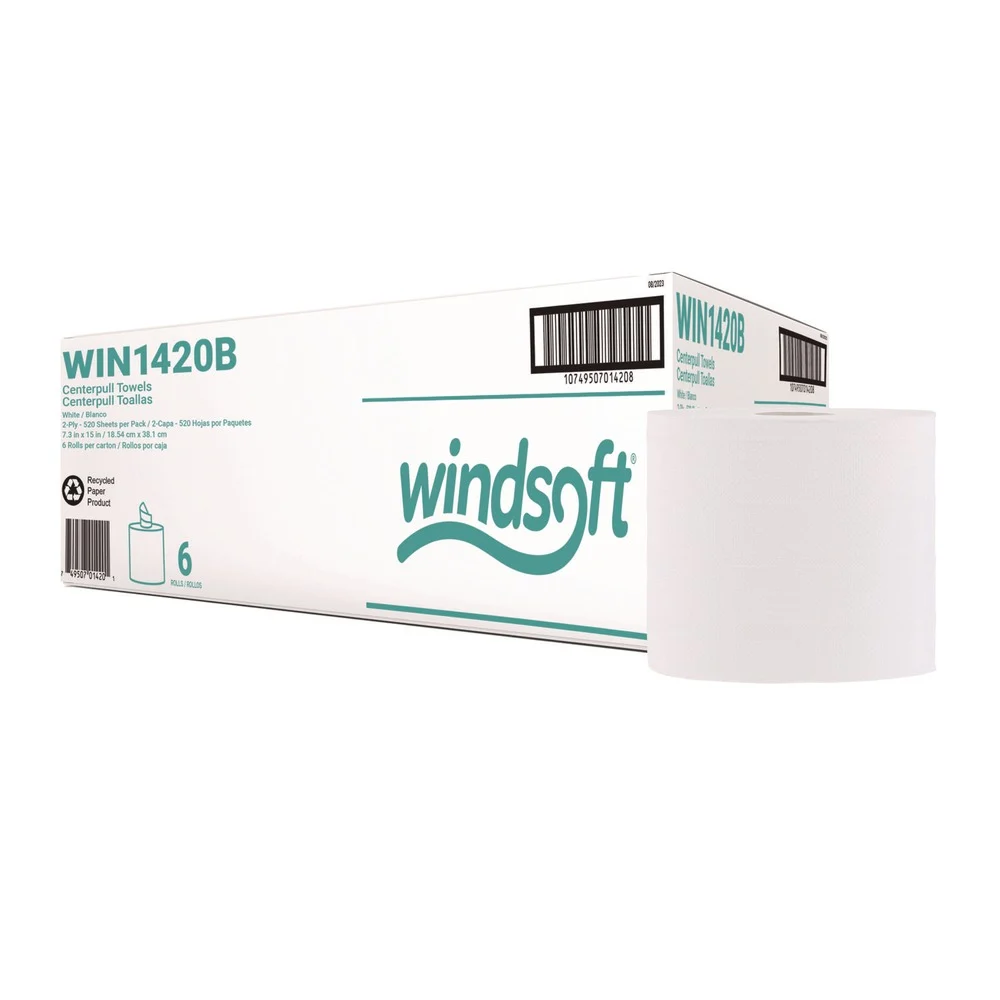 Windsoft 6 Rolls/Carton 8 in. x 13.5 in., Center-Flow Perforated Paper Towel Roll - White