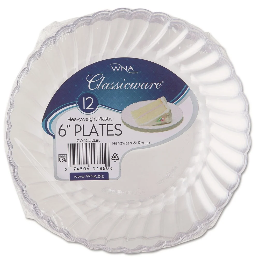 WNA 12-Piece/Pack, 15 Packs/Carton Classicware 6 in. Plastic Plates - Clear