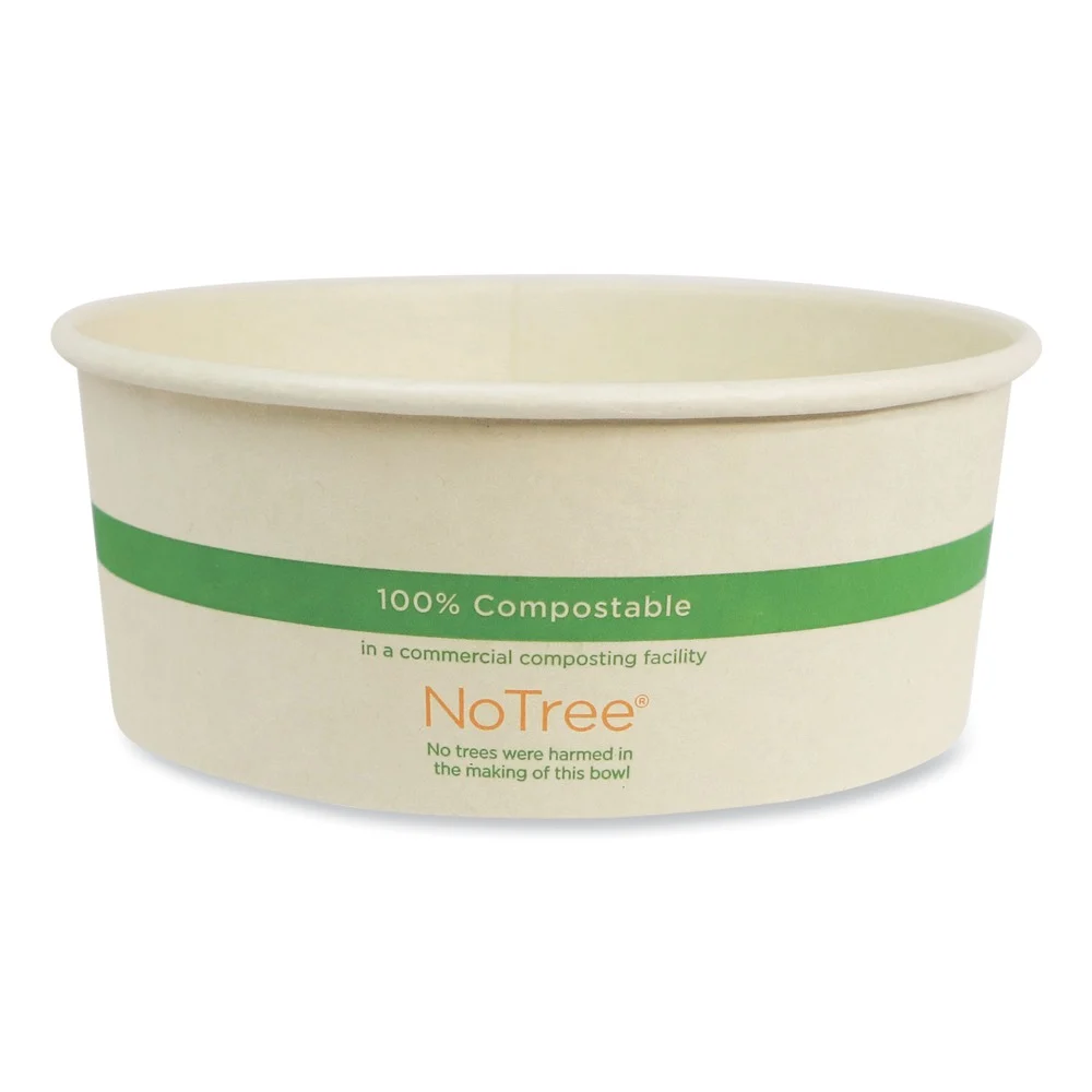 World Centric BO-NT-24W 5.9 in. x 2.4 in. 24 oz. No Tree Wide Paper Sugarcane Bowls - Natural (300/Carton)
