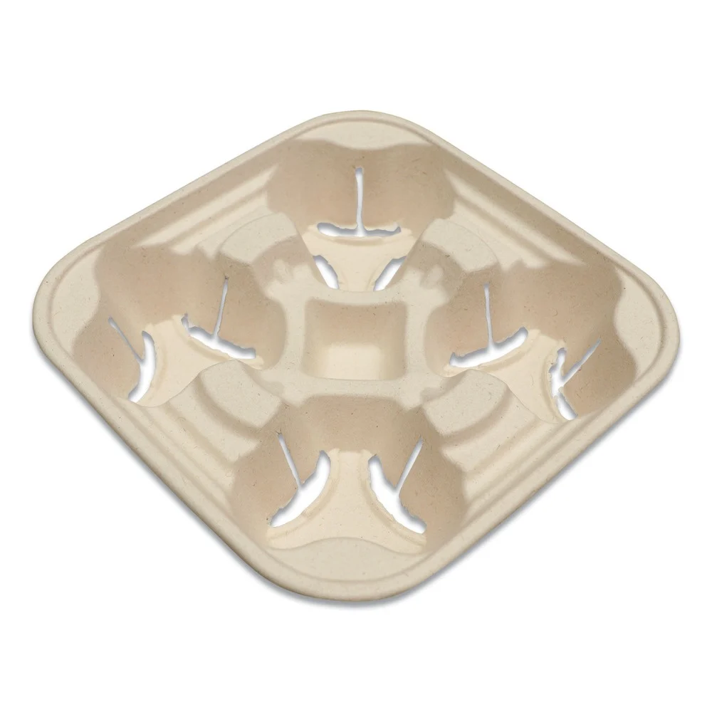 World Centric CCFB4LF 8 oz to 22 oz Fiber Cup Carriers - Natural (600/Carton)