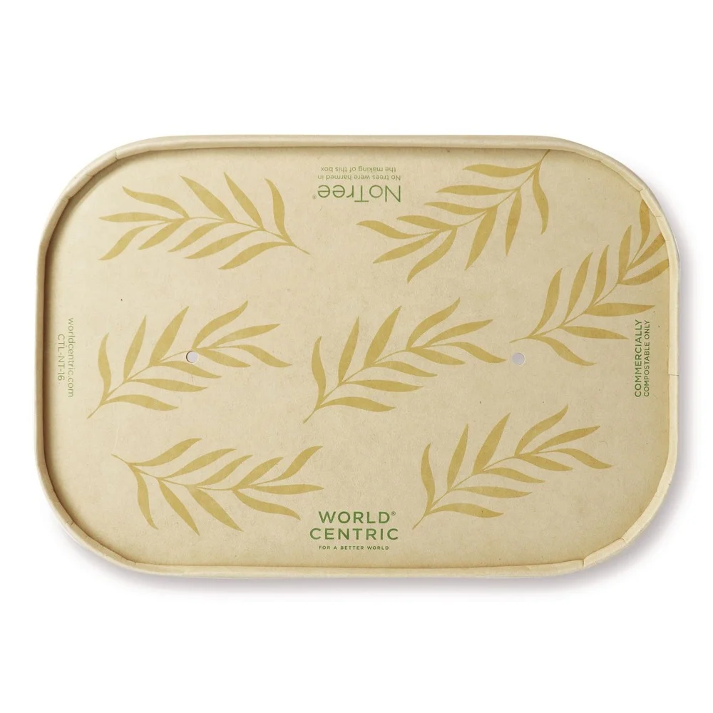 World Centric CTL-NT-16 4.7 in. x 6.8 in. x 0.8 in. Paper Lids for Containers - Natural (300/Carton)