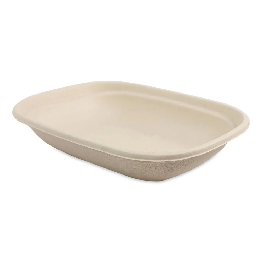 World Centric 6.7 in. x 8.7 in. x 1.7 in. 20 oz. Sugarcane Fiber Laminated Fiber Containers - Natural (400/Carton)