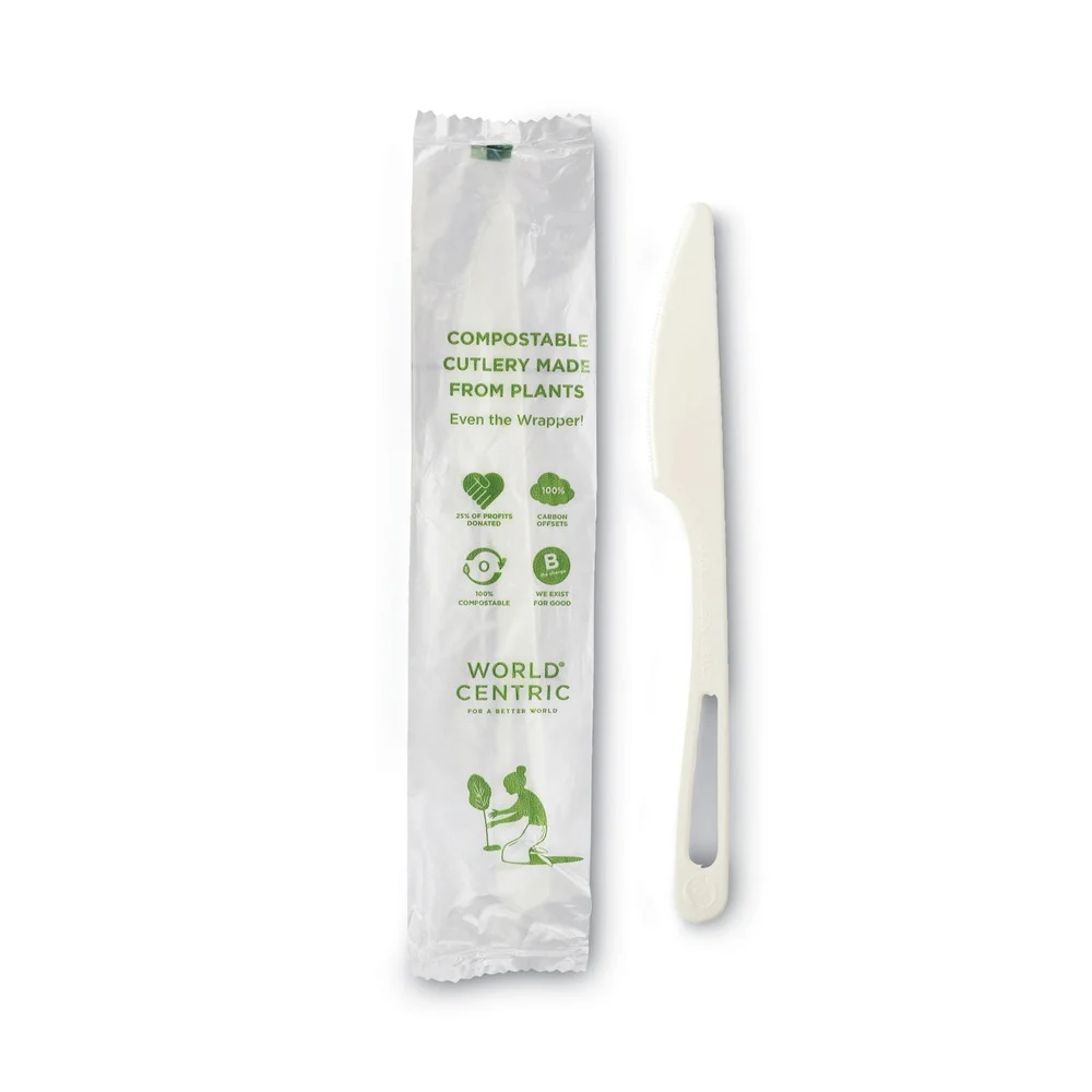 World Centric 6.7 in. TPLA Compostable Cutlery Knife - White (750/Carton)