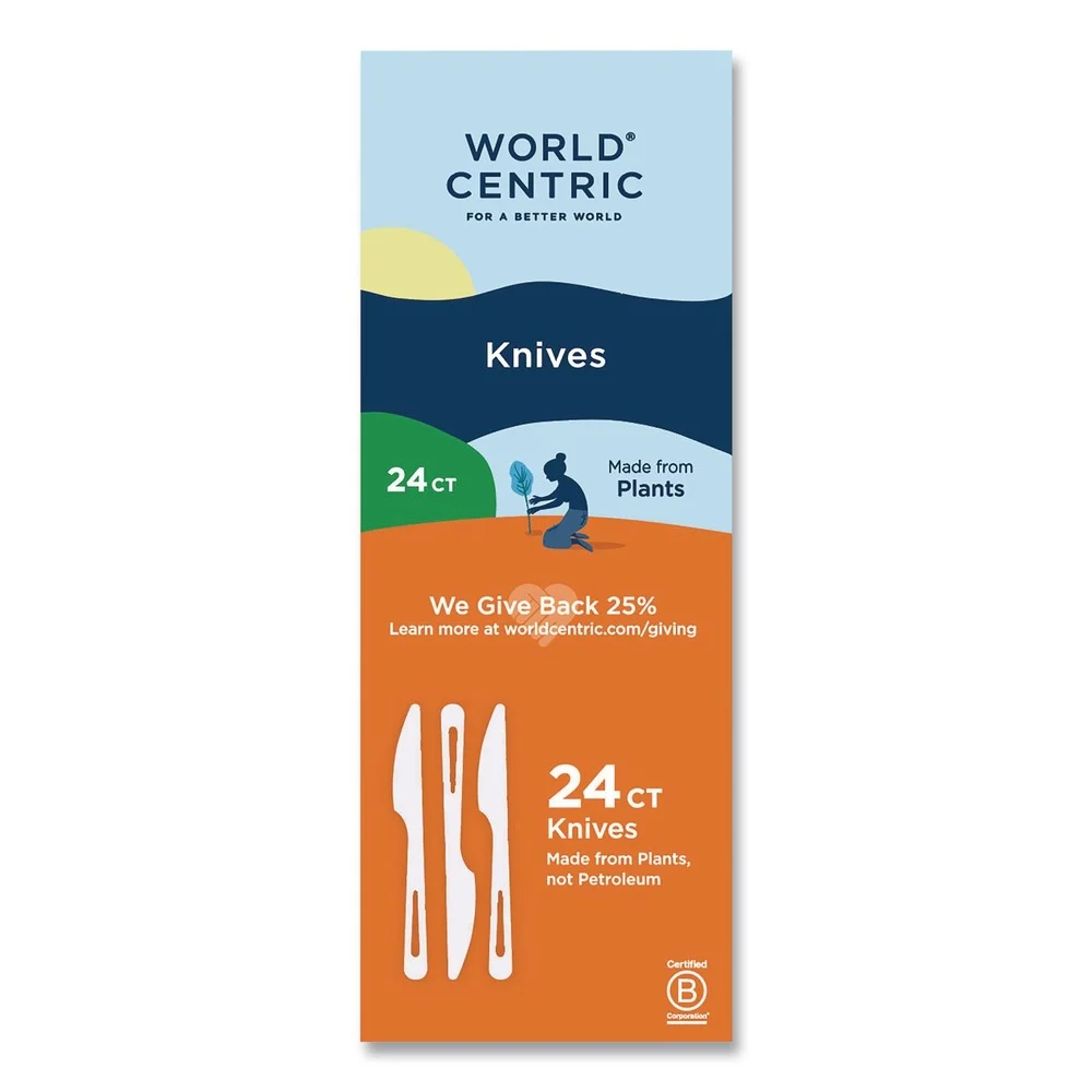 World Centric Plastic Knife Medium Heavyweight TPLA Cutlery - Light Beige (24/Pack)