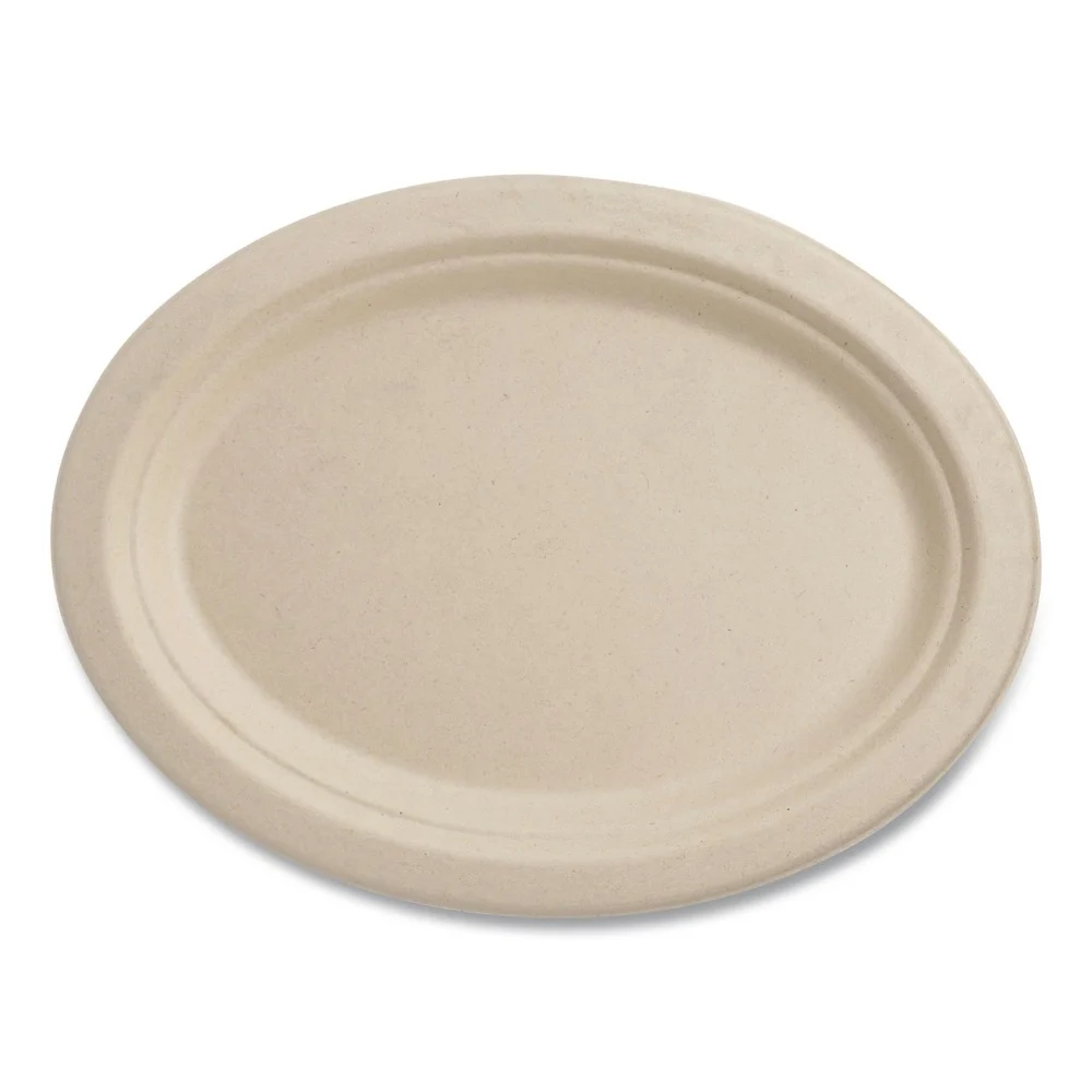 World Centric 12 in. Oval Paper Fiber Plates - Natural (500/Carton)