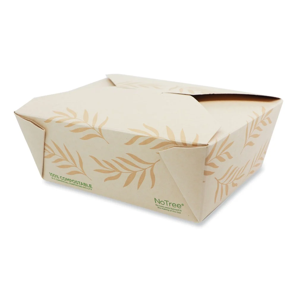 World Centric 5.5 in. x 6.9 in. x 2.5 in. 46 oz. Sugarcane No Tree Folded Takeout Containers - Natural (300/Carton)