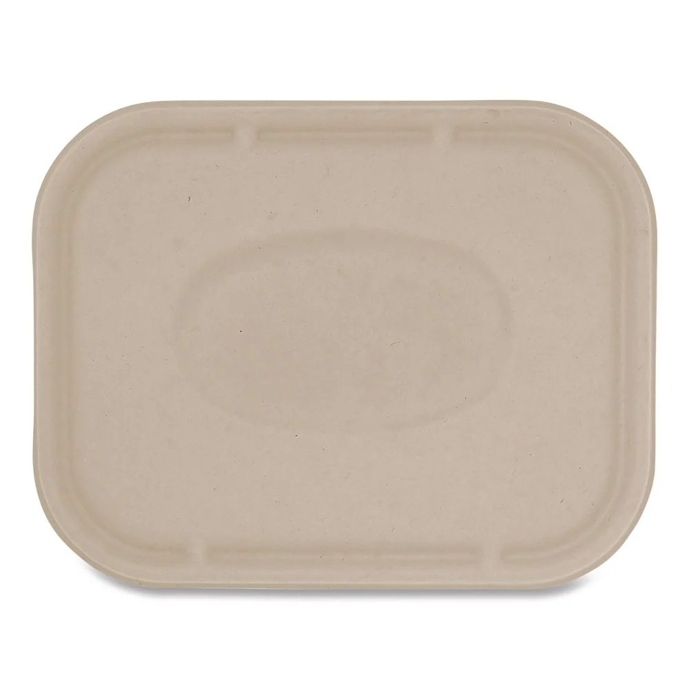 World Centric 7.8 in. x 10.1 in. x 0.5 in. Paper Fiber Lids for Fiber Containers - Natural (400/Carton)
