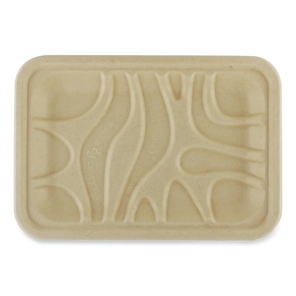 World Centric 5.7 in. x 8.2 in. x 0.6 in. Paper Fiber Trays - Natural (500/Carton)