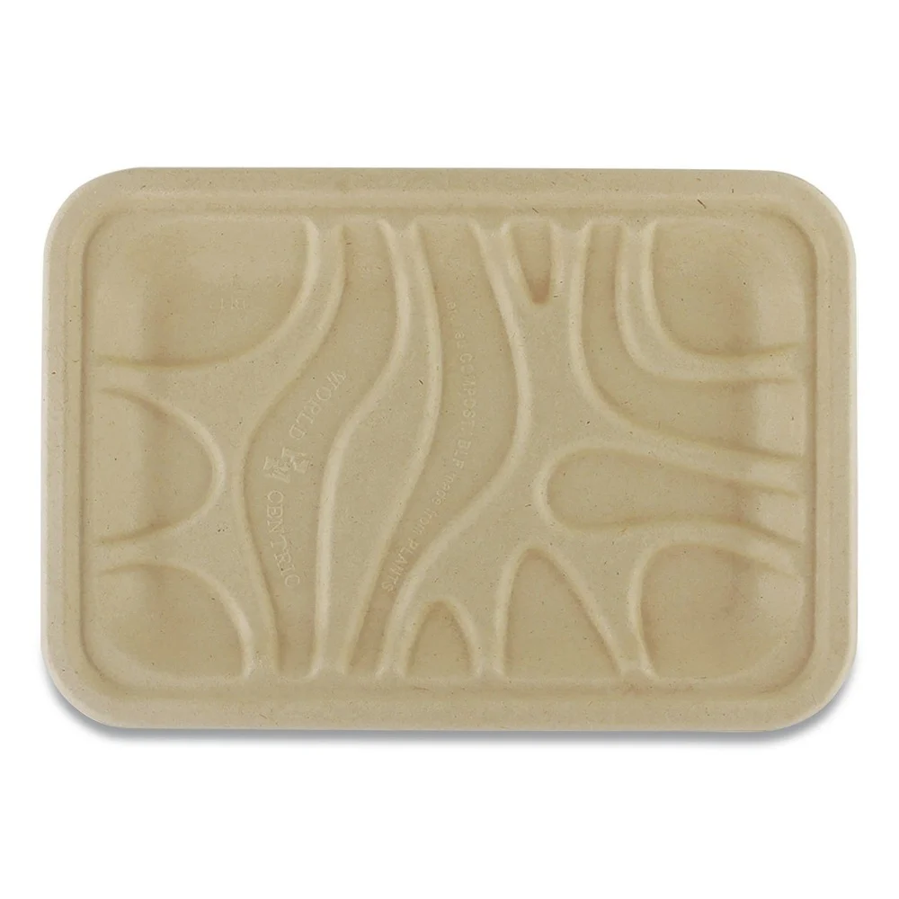 World Centric TRSC2SLLF 8.2 in. x 5.7 in. x 0.7 in. PLA Lined PFAS-Free Paper Fiber Trays - Natural (500/Carton)