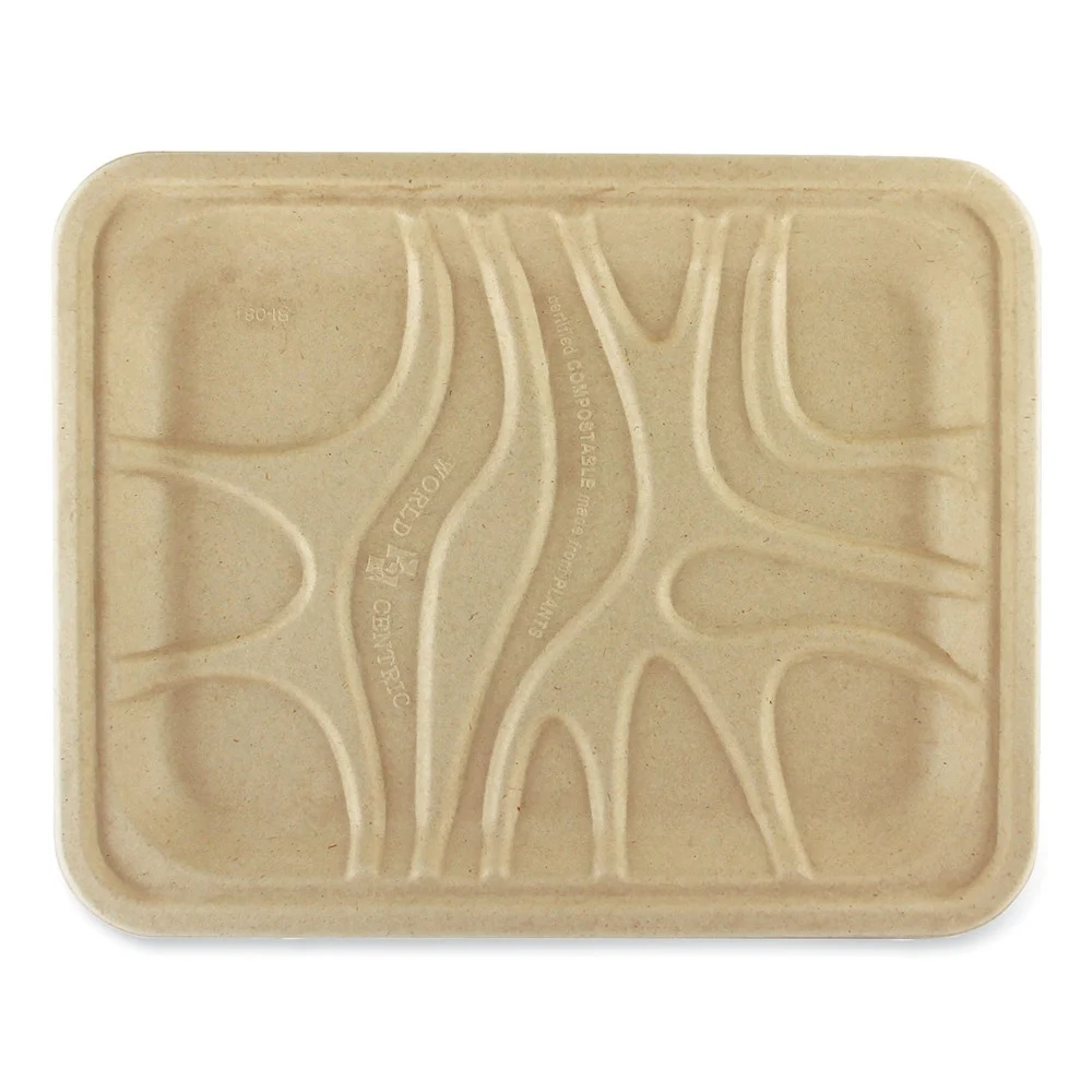 World Centric 7.1 in. x 9.1 in. x 0.7 in. Paper Fiber Trays - Natural (500/Carton)