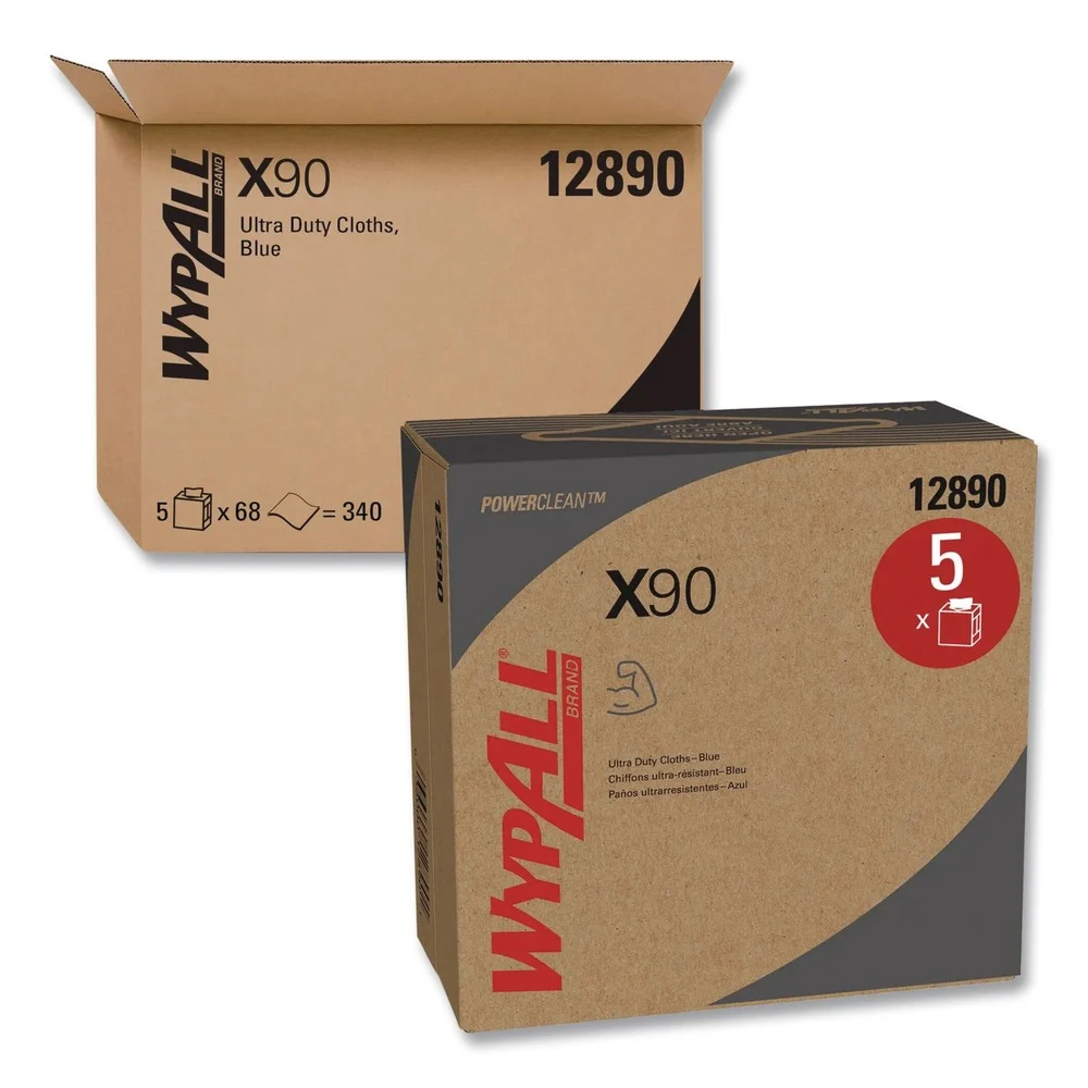 WypAll X90 POP-UP Box 2-Ply 8.3 in. x 16.8 in. Cloths - Denim Blue (68/Box, 5 Boxes/Carton)