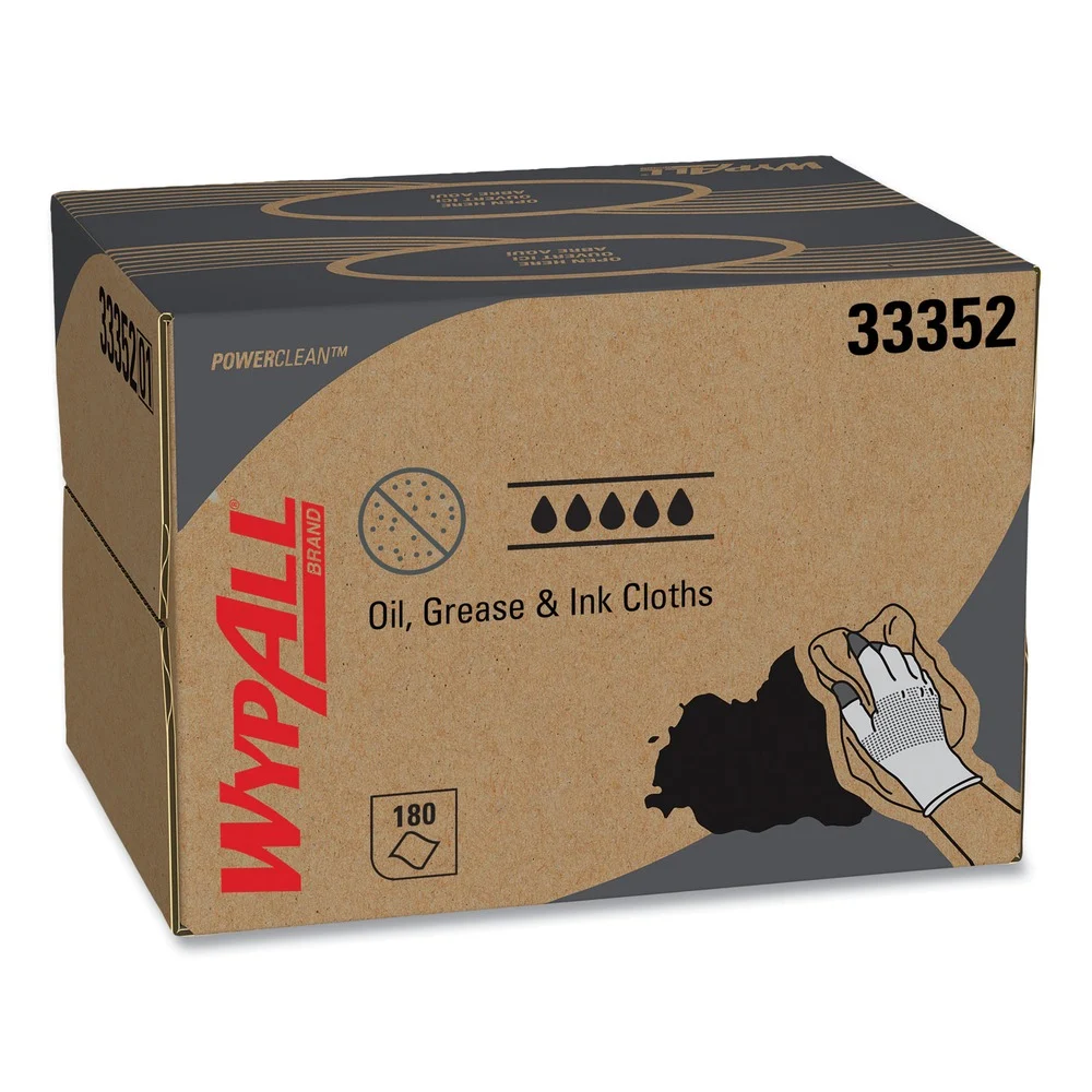 WypAll Power Clean BRAG Box 12.1 in. x 16.8 in. Oil Grease and Ink Cloths - Blue (180/Carton)