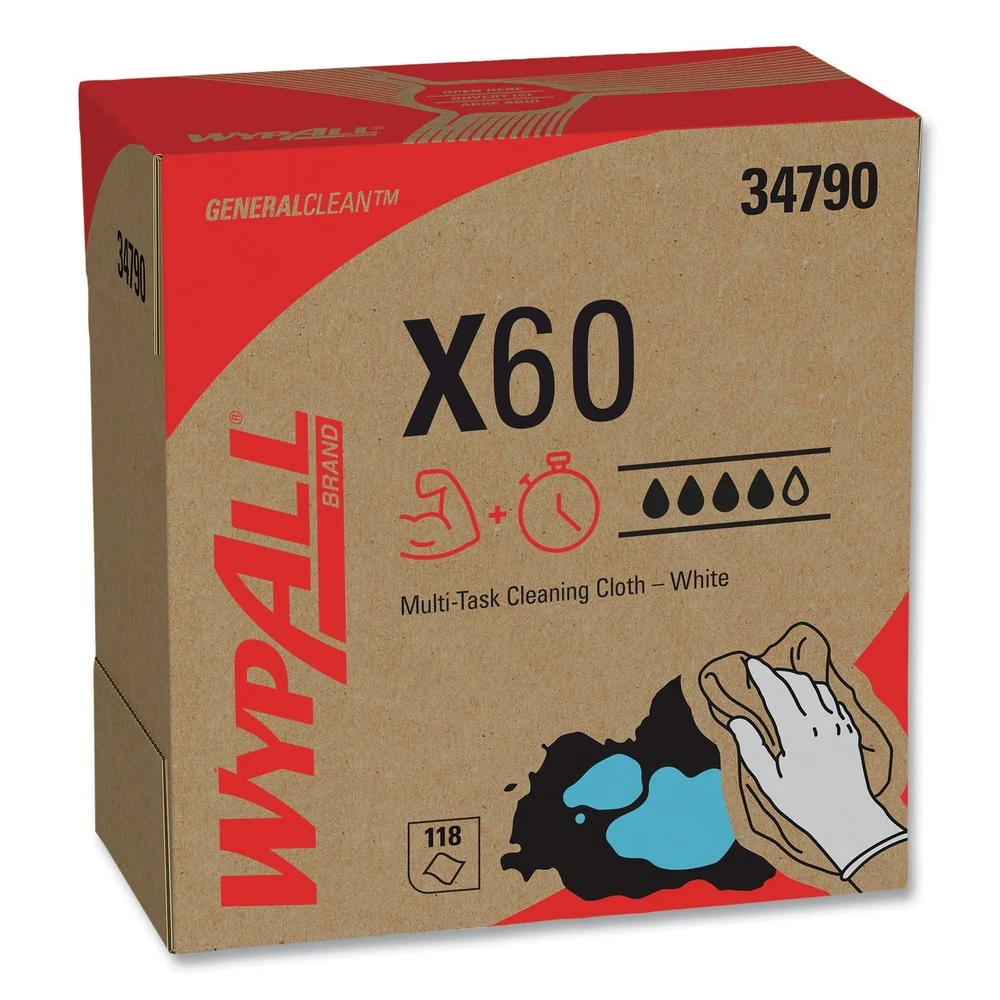 WypAll General Clean X60 POP-UP Box 8.34 in. x 16.8 in. Cloths - White (126/Box)
