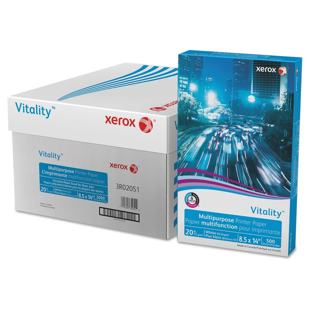 Xerox Vitality 8.5 in. x 14 in. 20 lbs. Bond Weight 92 Bright Multipurpose Print Paper - White (10/Carton)