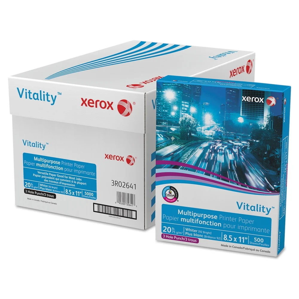 Xerox 8-1/2 in. x 11 in. Vitality Multipurpose 3 Hole Punched Paper - White (5000/Carton)