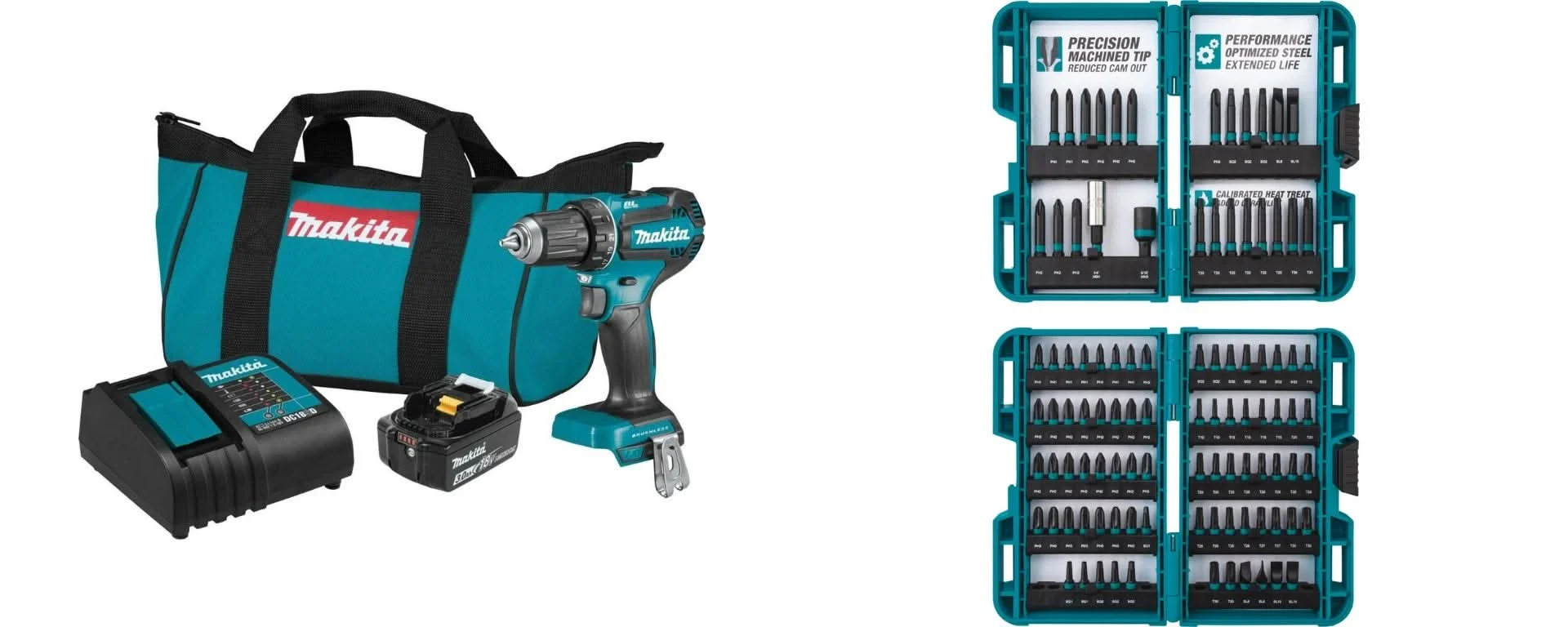 Makita 18V LXT Compact Brushless 1/2 in. Driver-Drill 3.0Ah Kit with 100-Piece Driver Bit Set