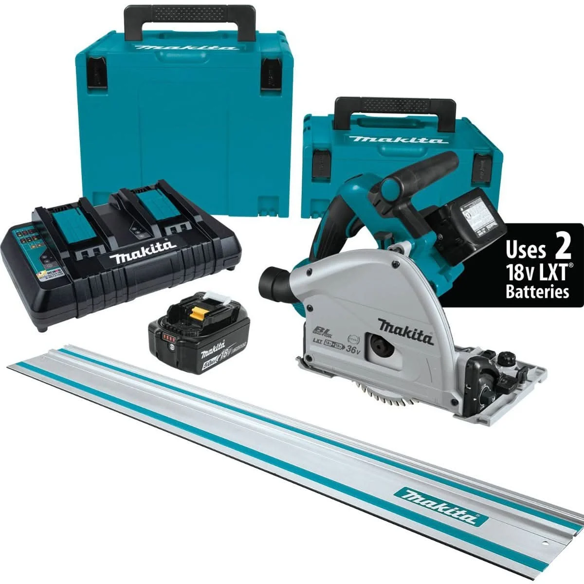 Makita XPS01PTJ Cordless Brushless 36V LXT 6-1/2-Inch Track Saw with 55-Inch Guide Rail 5.0Ah Kit