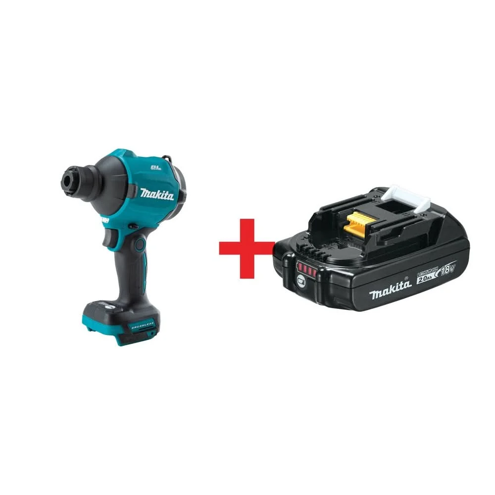 Makita 18V LXT Brushless Cordless High Speed Blower/Inflator, Tool Only plus 18V LXT Compact 2.0Ah Battery