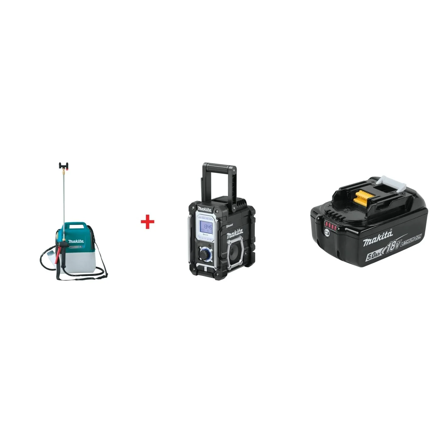 Makita 18V LXT 1.3 Gal. Sprayer w/ 18V LXT / 12V max CXT Bluetooth Radio & 18V LXT 5.0Ah Battery