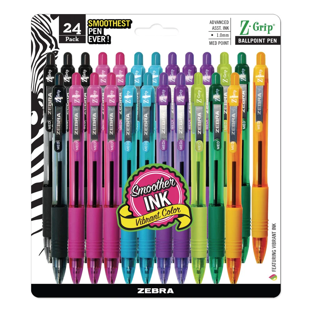 Zebra Z-Grip Medium 1 millimeter Retractable Ballpoint Pen - Assorted Artistic Ink/Barrel Colors (1-Set)