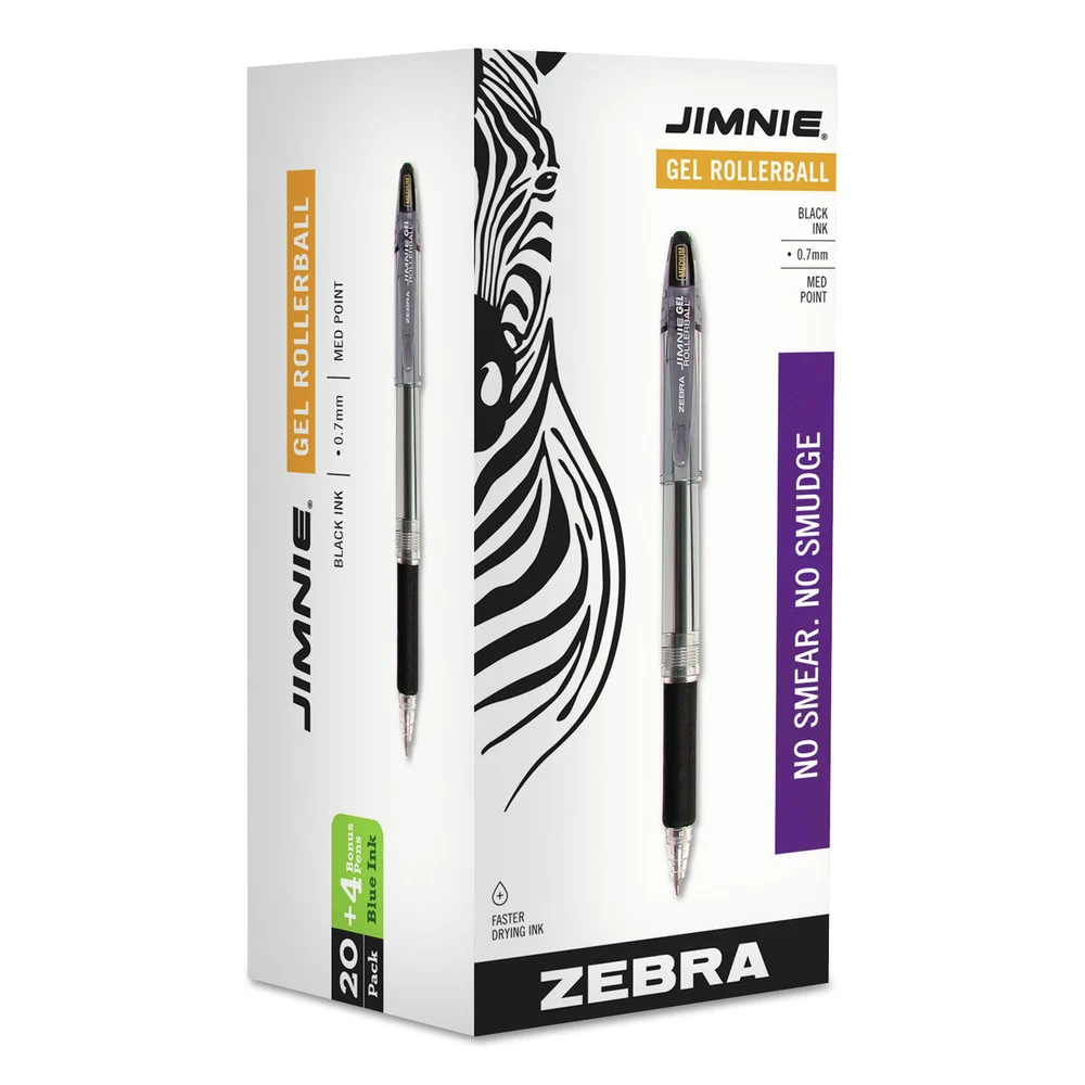 Zebra Jimnie Medium 0.7 millimeter Stick Gel Pen - Black Ink/Clear/Black Barrel (24/Box)