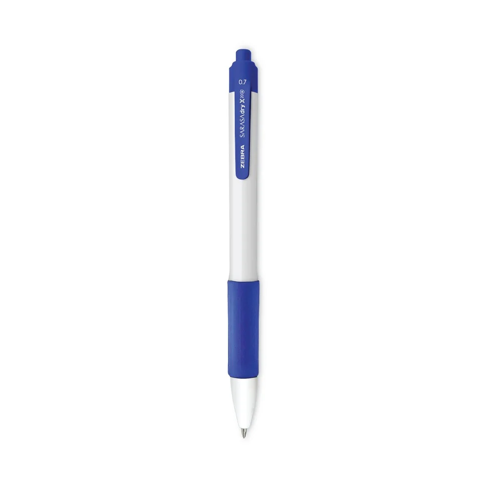 Zebra 0.7 mm Retractable Fine Sarasa Dry X20plus Gel Pen - Blue Ink, White/Blue Barrel (12/Pack)