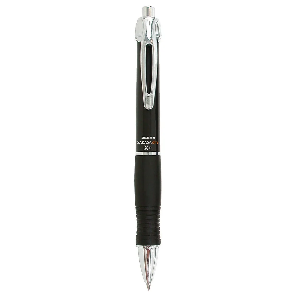 Zebra 0.7 mm Retractable Medium Sarasa Dry X10 Gel Pen - Black Ink, Black/Silver Barrel (1-Dozen)