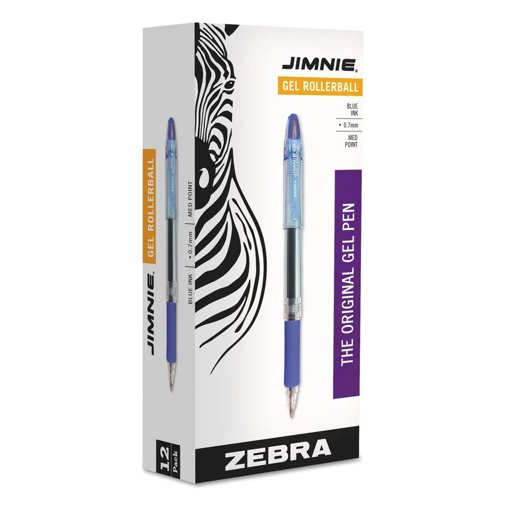 Zebra Jimnie Medium 0.7 millimeter Stick Gel Pen - Blue Ink/Clear/Blue Barrel (1-Dozen)