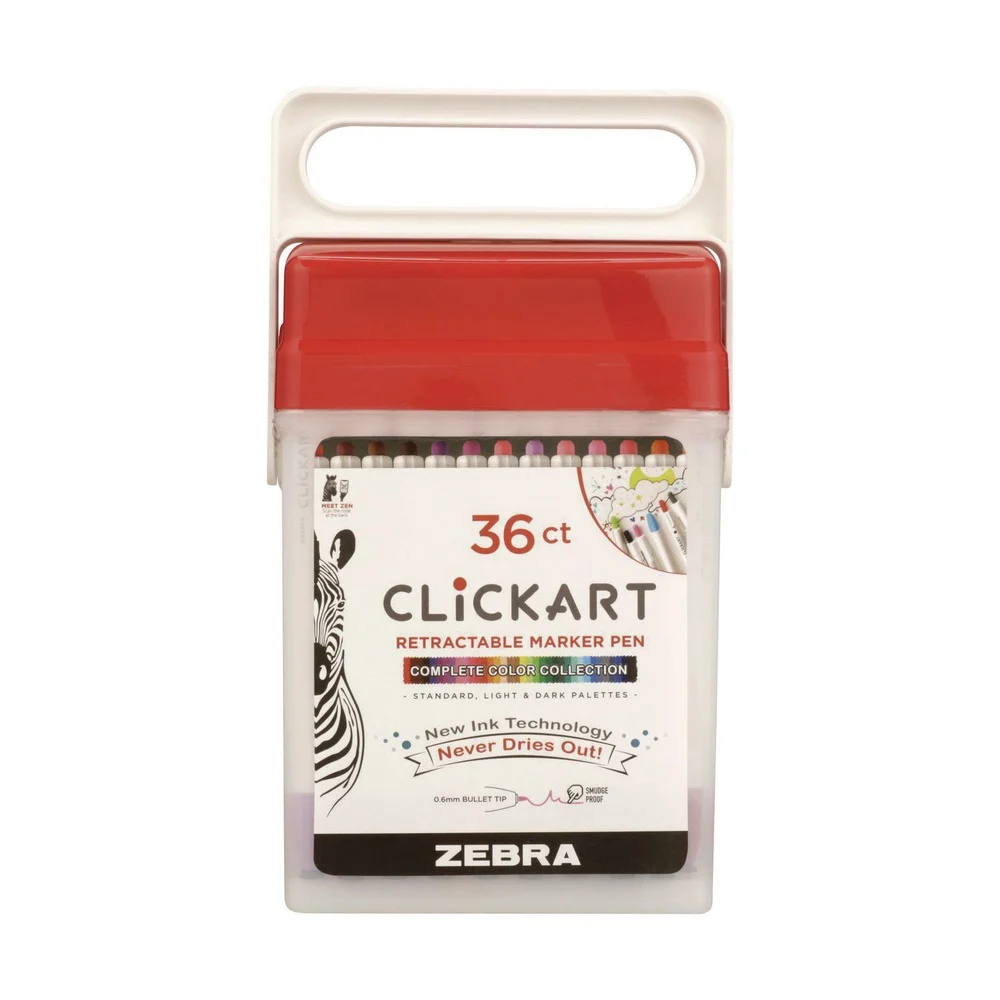 Zebra ClickArt Fine 0.6 millimeter Retractable Porous Point Pen - Assorted Ink/White Barrel (36/Pack)