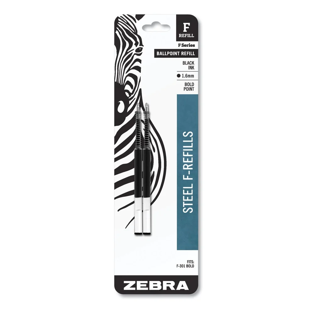 Zebra Conical Tip F-Refill for Zebra F-Series Ballpoint Pens - Bold/Black Ink (2/Pack)
